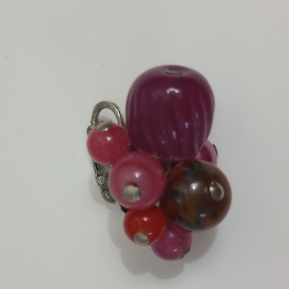 Vintage Clipon raspberry Pink mosaic pearl Earring Cluster Japan 1950s - Picture 7 of 9